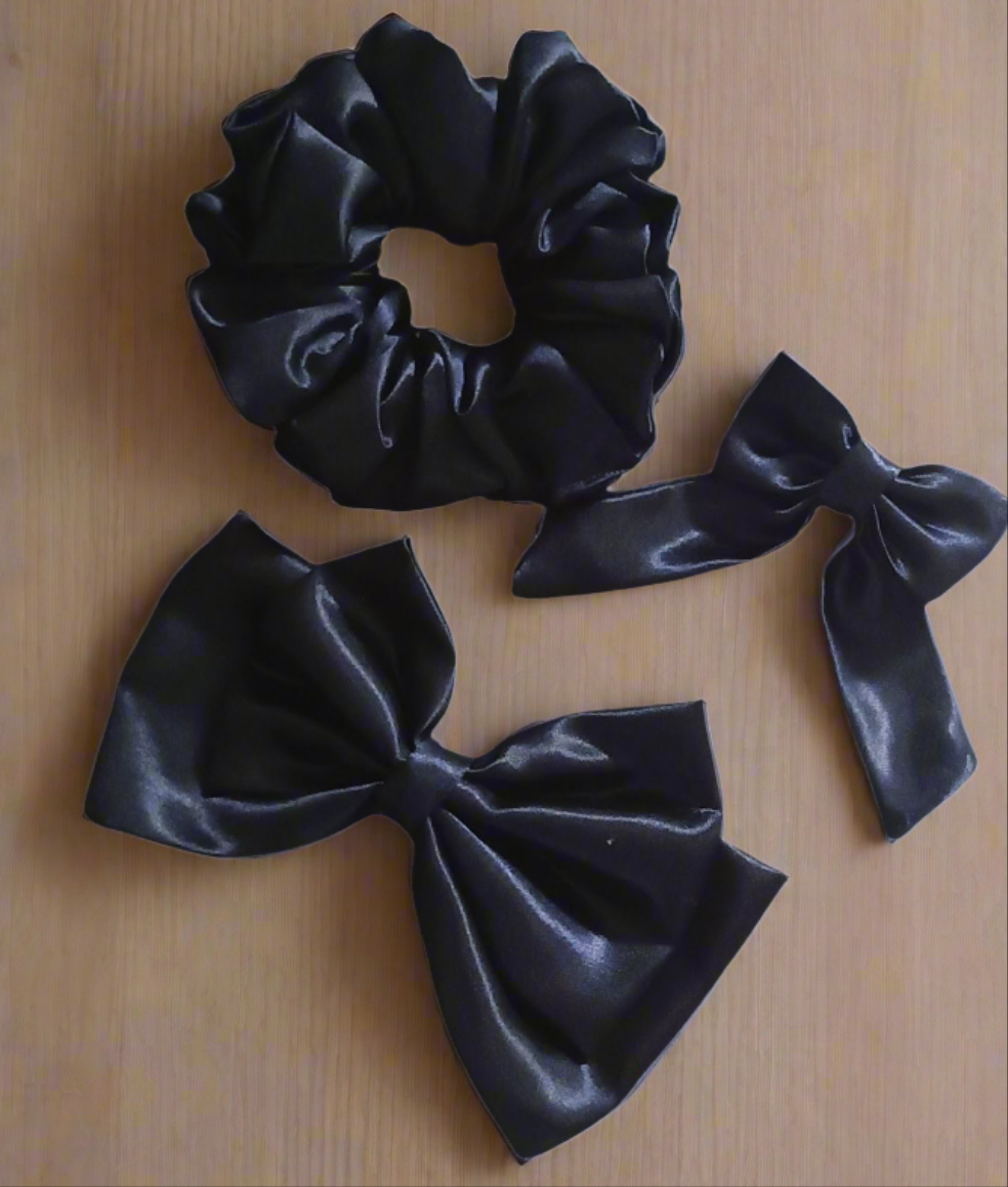 Royal Dusk Hair Accessory Trio (1 Scrunchie + 1 Double Layer Bow + 1 Tail Bow)