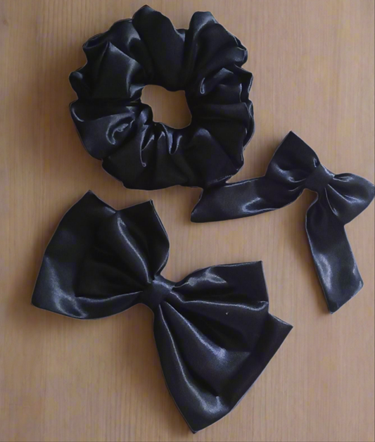 Royal Dusk Hair Accessory Trio (1 Scrunchie + 1 Double Layer Bow + 1 Tail Bow)