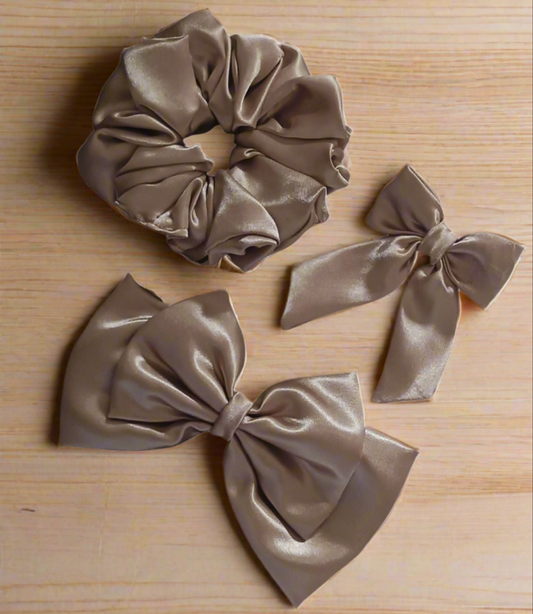 Sunbeam Luxe Hair Accessory Trio (1 Scrunchie + 1 Double Layer Bow + 1 Tail Bow)